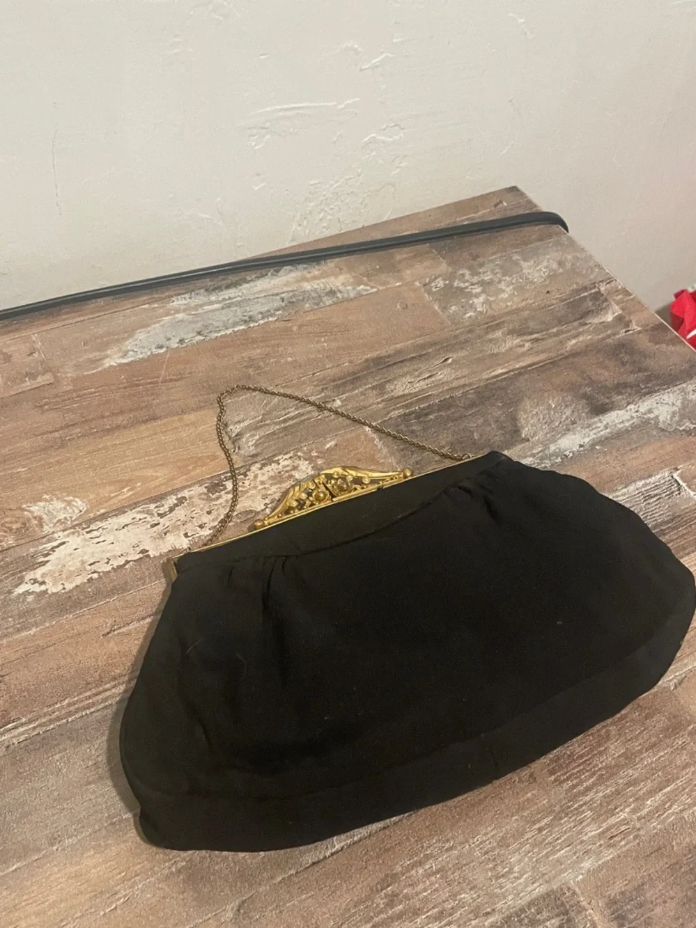 1950, Small, Black, Evening Clutch with Gold Frame, vintage